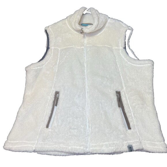 Free Country Puffer Faux Fur Vest Womens Size XXL White Zipper Pockets Outdoor - Picture 1 of 16